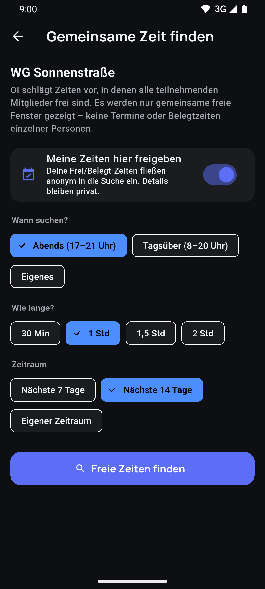 Vorschläge für gemeinsame freie Zeiten mehrerer Personen