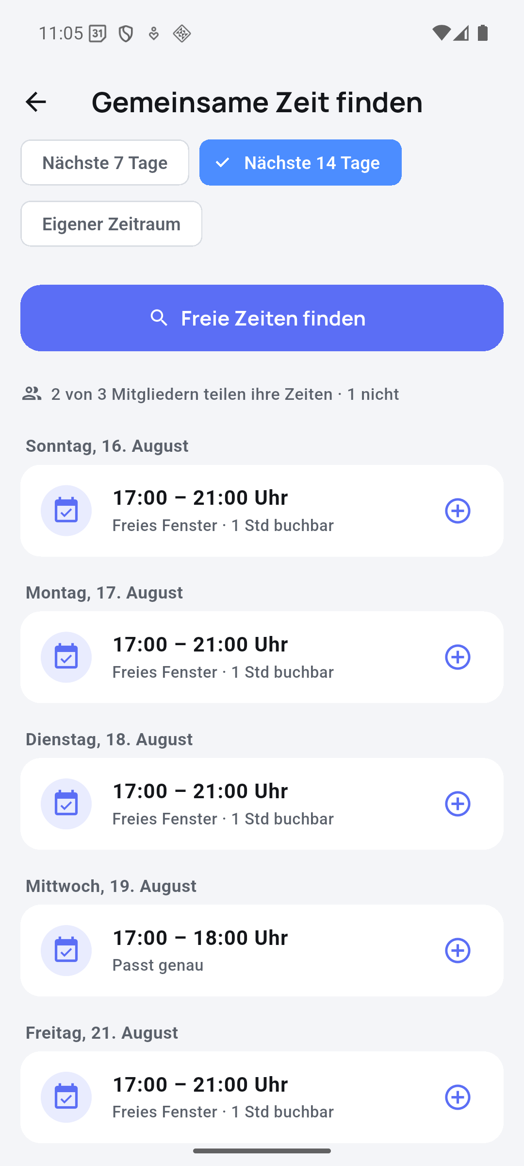 Vorschläge für gemeinsame freie Zeiten mehrerer Personen