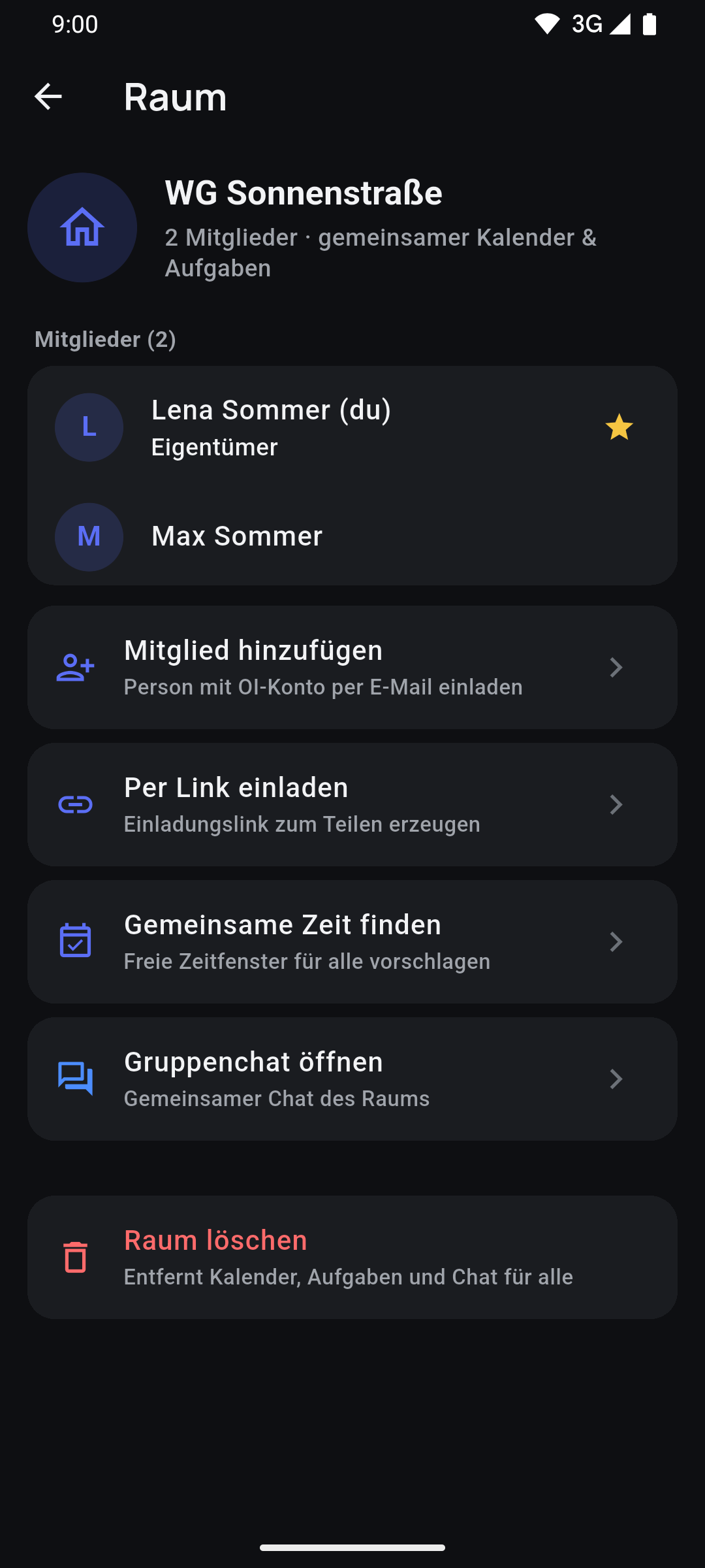 Gemeinsamer Raum für Familie oder WG mit Terminen und Aufgaben