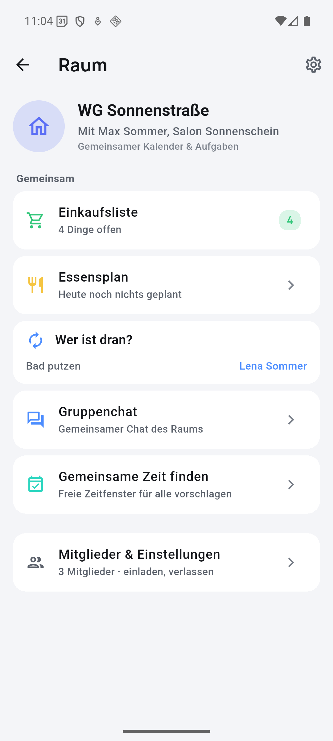 Gemeinsamer Raum für Familie oder WG mit Terminen und Aufgaben