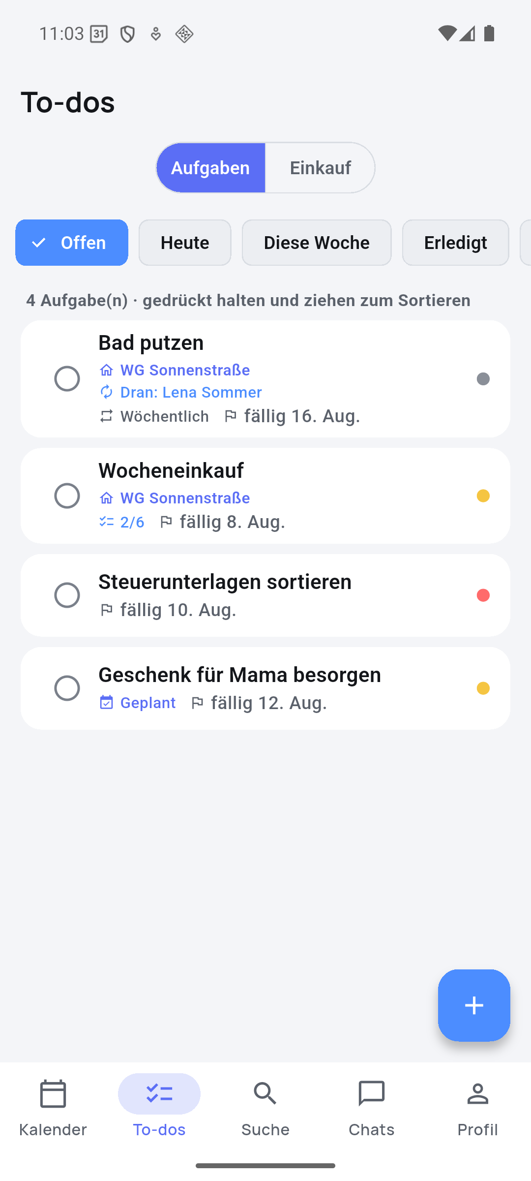 Aufgabenliste mit Prioritäten und Fälligkeiten